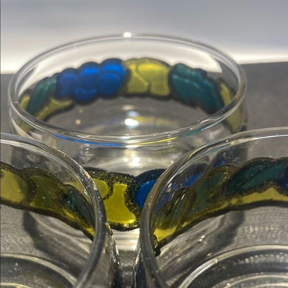 Set of Three Glass Candle Holders with Blue and Yellow Design - Picture 5 of 7